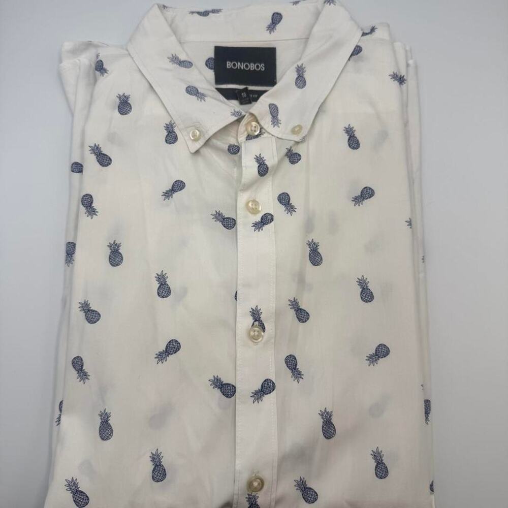 Bonobos white button down shirt with pineapples AOP size XL. 100% cotton